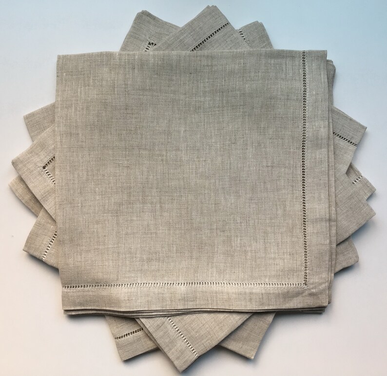 50 Hemstitch Linen Napkins in Natural Color 50x50 Cm Etsy