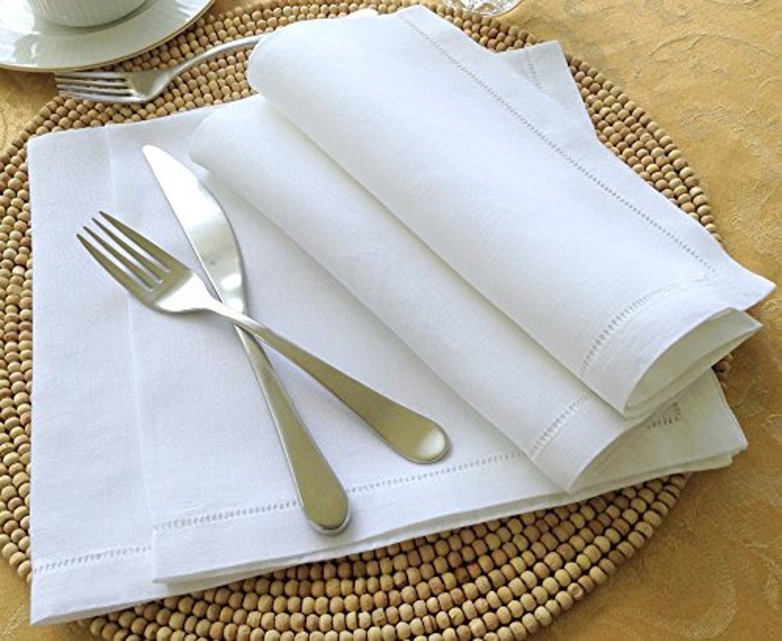 A Set of 24hemstitch Linen Napkins in White Color 50x50 Cm Etsy