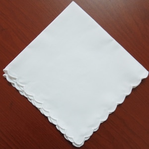 Set of 6, White cotton 11&quot;x11&quot; lady&#39;s handkerchiefs with scalloped edge