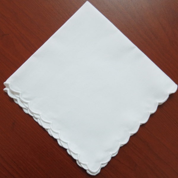 Set of 6, White cotton 11"x11" lady's handkerchiefs with scalloped edge