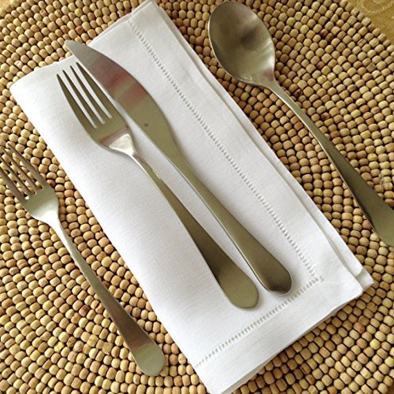 A Set of 24-hemstitch Linen Napkins in White Color, 50x50 Cm 20x20 