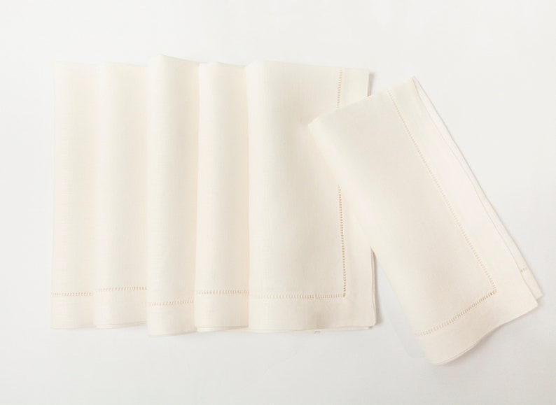 Ladder Hemstitch 100% Linen Cocktail Napkins 4"x4" - A Dozen Cloth Napkin Coasters-Set Of 12 Linen Beverage Party Cocktail Napkin