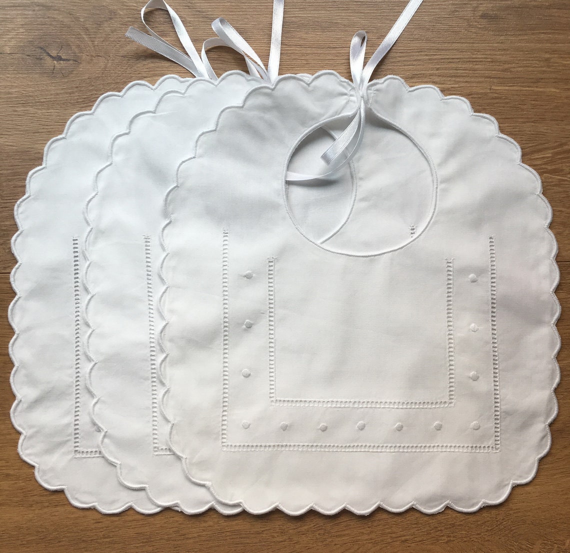 Handmade Unisex White Cotton Baby Bibs with Hemstitch and Etsy