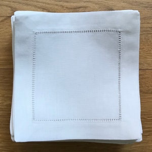 50 White 100% linen ladder hemstitched cocktail napkins 6”x6”