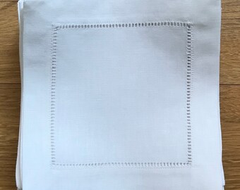 50 White 100% linen ladder hemstitched cocktail napkins 6”x6”