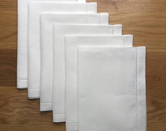 A set of 6- ladder hemstitch 100% linen placemats in white color, 35x50 cm (14&quot;x20&quot;)