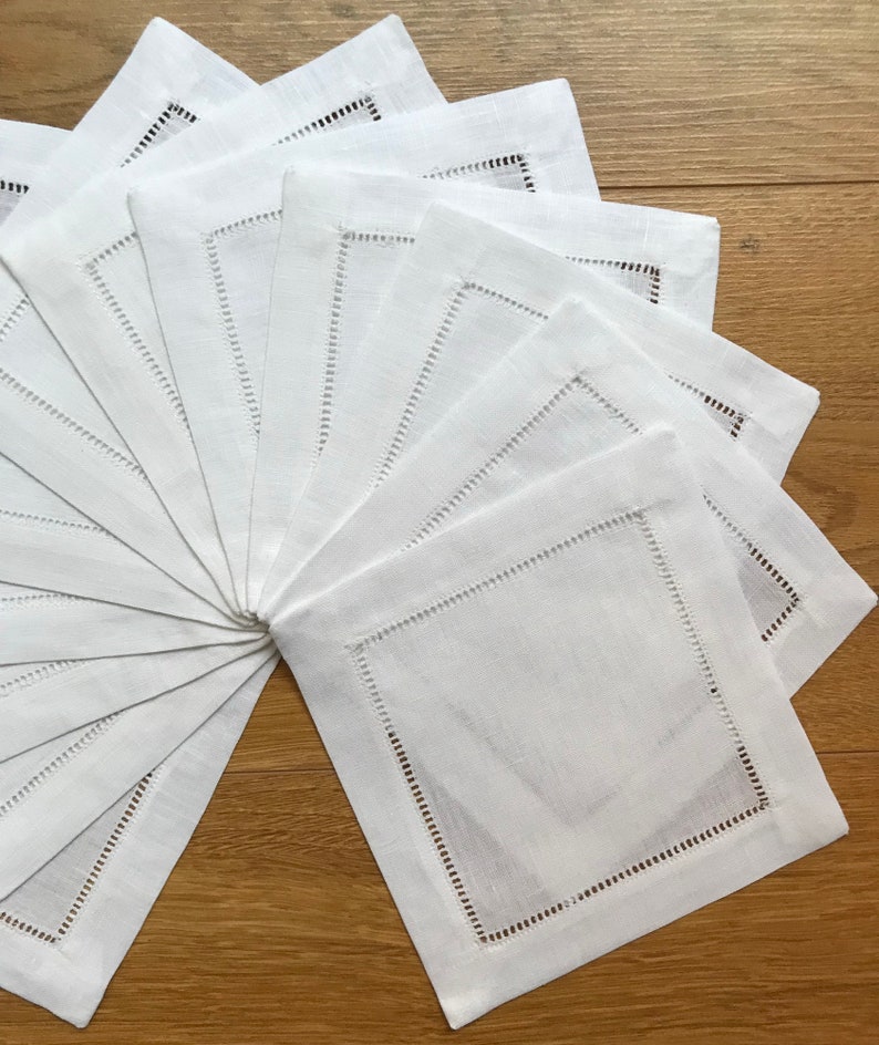 White Linen Cocktail Napkin 6x6a Dozen Cloth Etsy