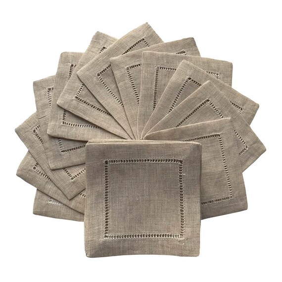 12 Tovaglioli In Lino Cotone - Bianco Con Orlo A Giorno - 6x6 E 4x4 Pollici - Per Cocktail - Foto 12