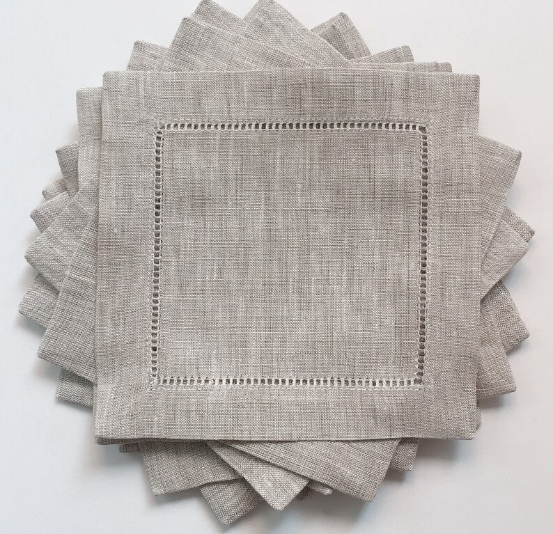 1000 Ladder Hemstitch 100 Linen Cocktail Napkins in Natural Color, 6x6 Etsy
