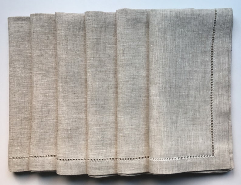 50 Hemstitch Linen Napkins in Natural Color 50x50 Cm Etsy