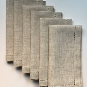 100 hemstitch linen napkins in natural color, 50x50 cm (20&quot;x20&quot;)