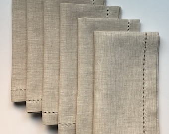 100 hemstitch linen napkins in natural color, 50x50 cm (20"x20")
