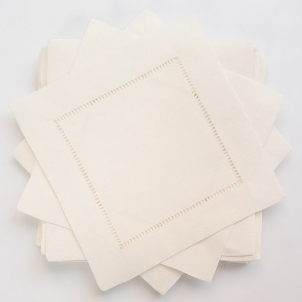 A dozen 6"x6" ladder hemstitch linen cocktail napkins-12 hemstitched 100% ivory linen coasters