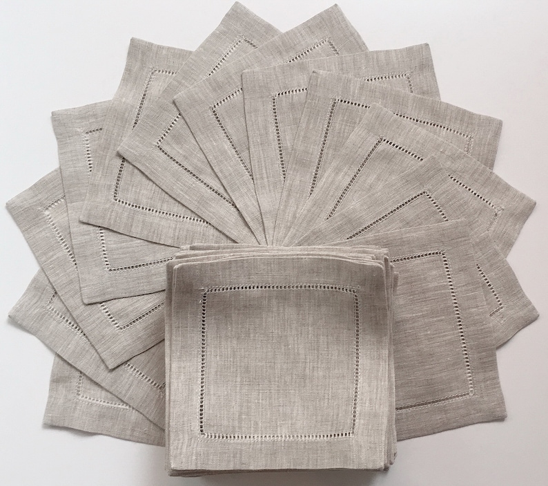 100 Hemstitch Linen Cocktail Napkins in Natural Color, 6x6 Etsy