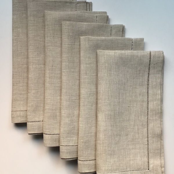 A set of 6- hemstitch linen napkins in natural color, 50x50 cm (20"x20")