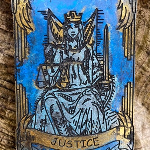 Cartão de tarô Orgone JUSTIÇA turmalina preta vintage dispositivo Orgone cristais proteção EMF placa de carregamento arcana principal