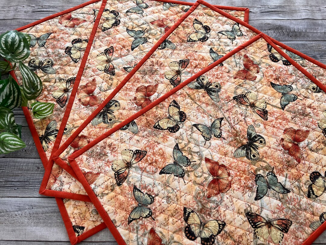 Set of 4 Quilted Placemats, Butterfly Placemats, Reversible Placemats Etsy