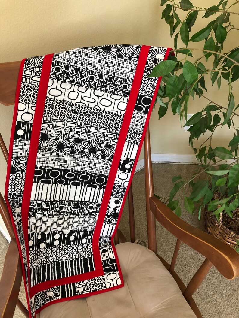 Handmade Quilted Table Runner Black and White Runner Modern Etsy