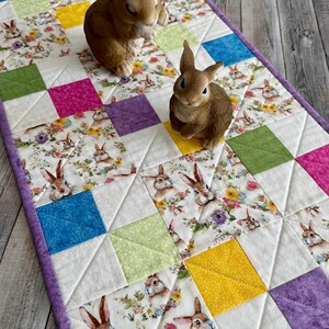 Quilted Springtime Patchwork Table Runner, Floral Table Topper, 15" x 45" image 7