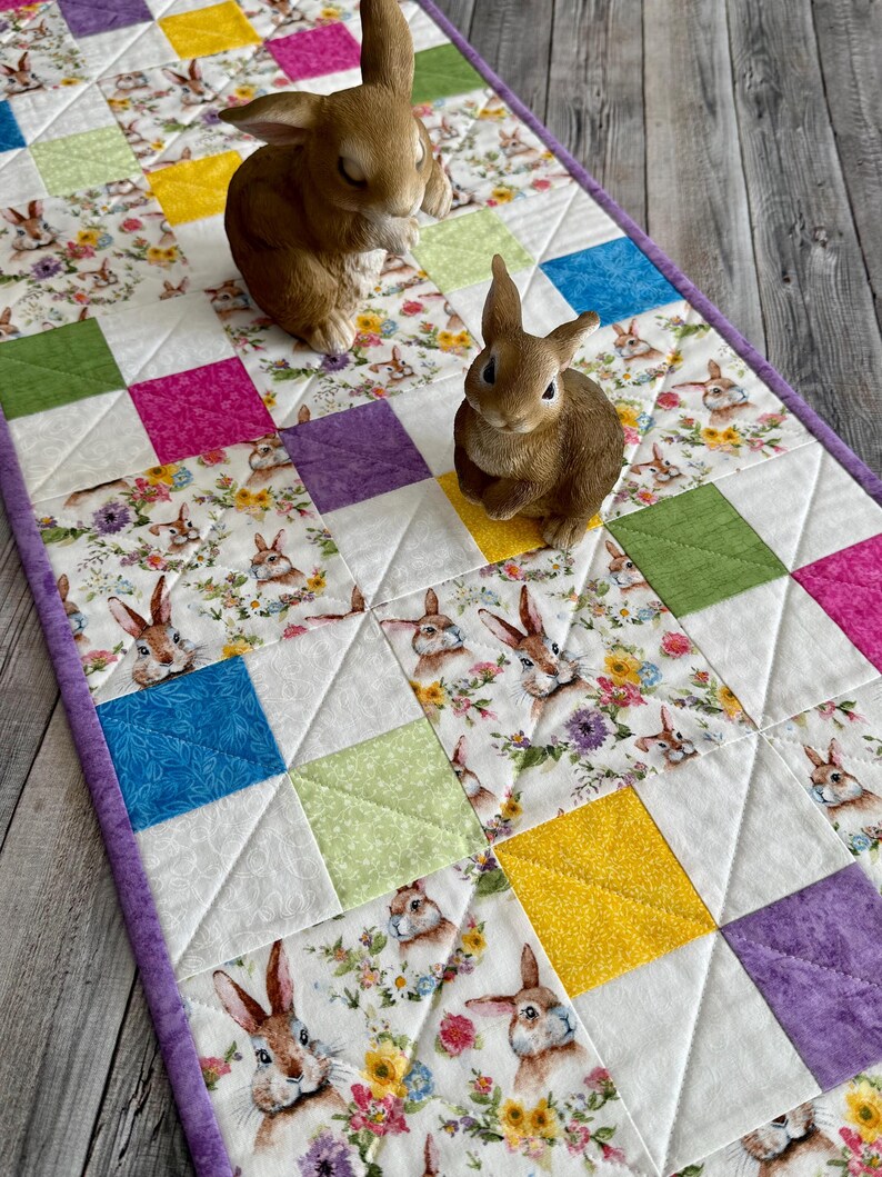 Quilted Springtime Patchwork Table Runner, Floral Table Topper, 15" x 45" image 7