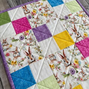 Quilted Springtime Patchwork Table Runner, Floral Table Topper, 15" x 45" image 4