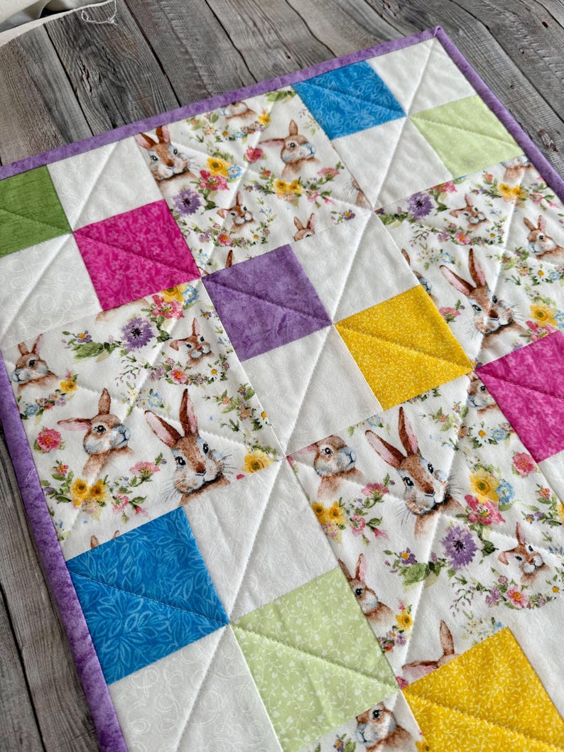Quilted Springtime Patchwork Table Runner, Floral Table Topper, 15" x 45" image 4