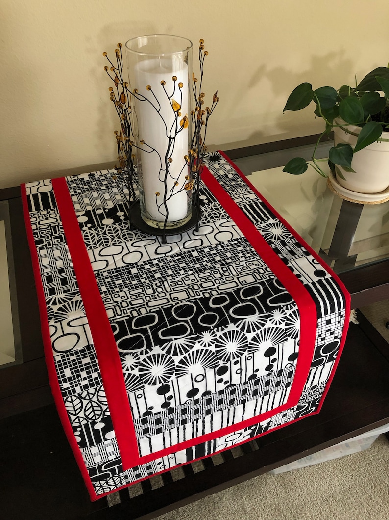Handmade Quilted Table Runner Black and White Runner Modern Etsy