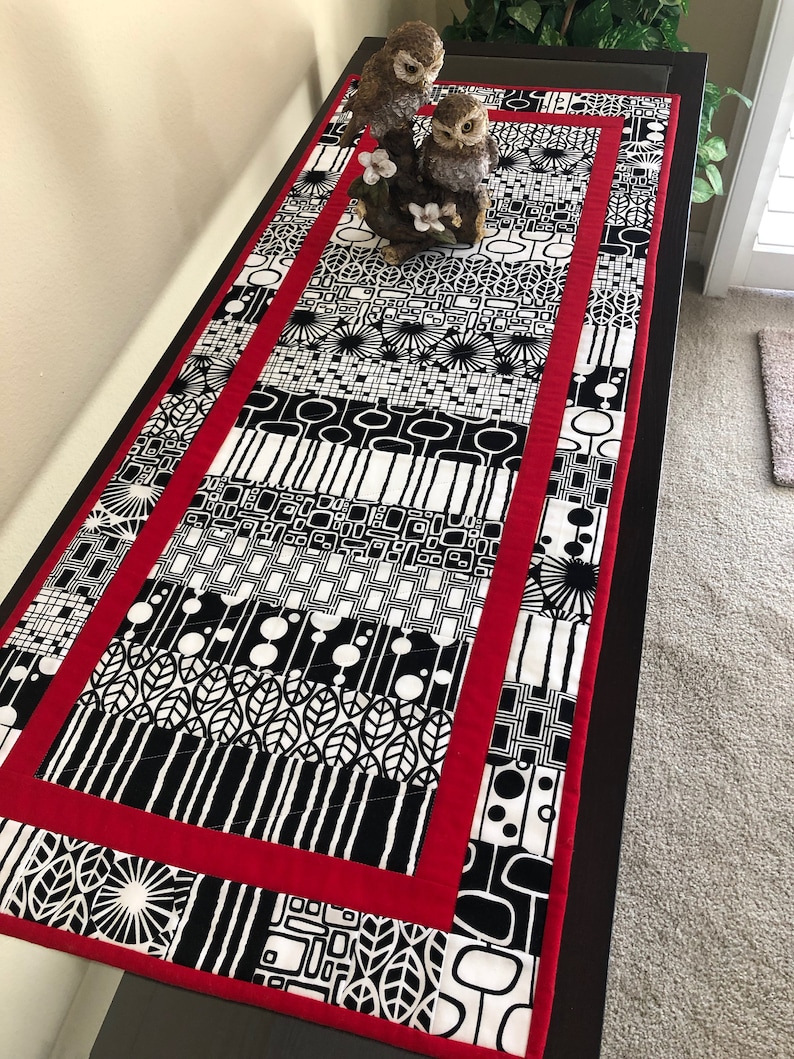 Handmade Quilted Table Runner Black and White Runner Modern Etsy