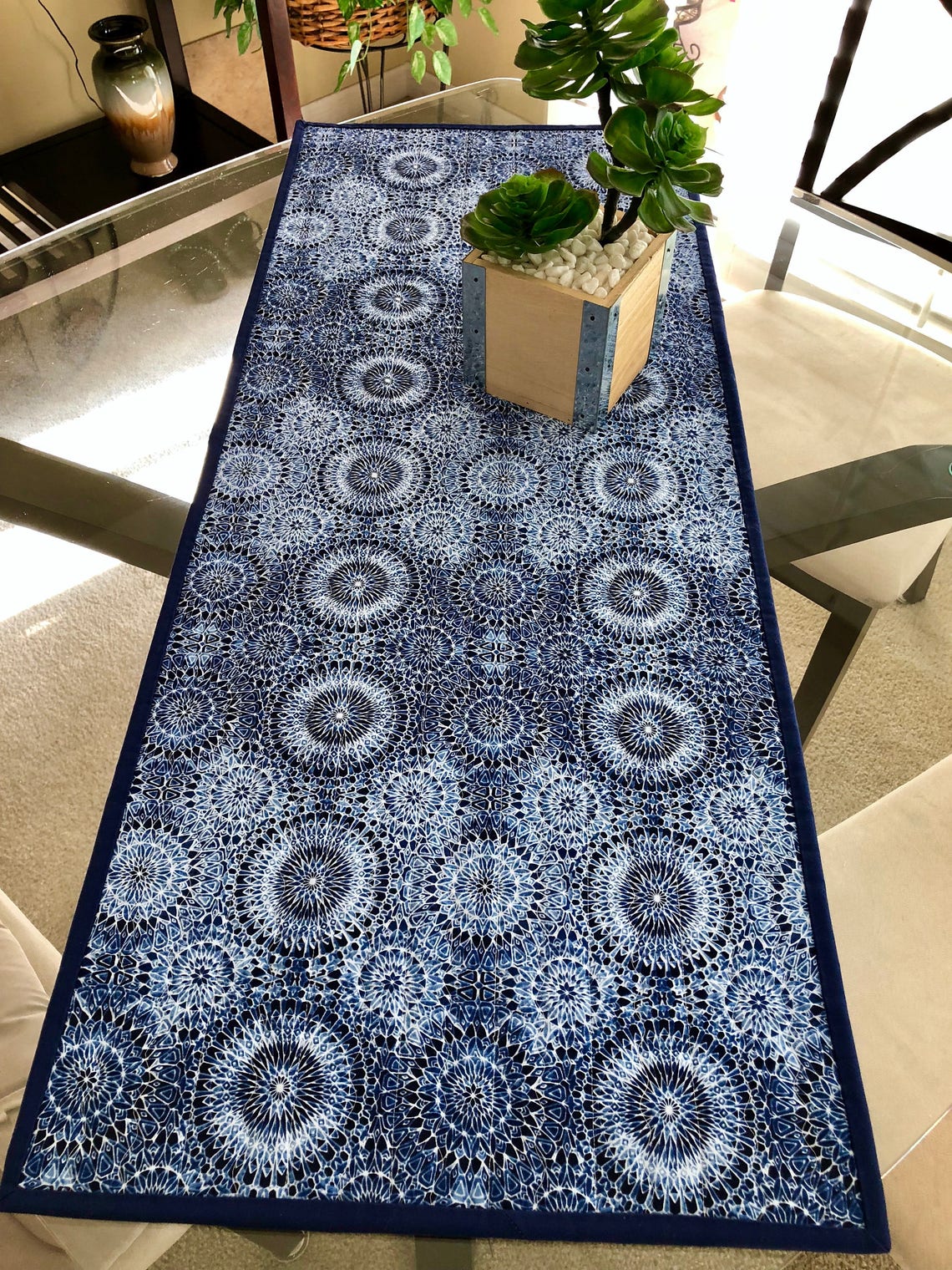 Quilted Table Runner/Blue Table Runner/Reversible Table Etsy