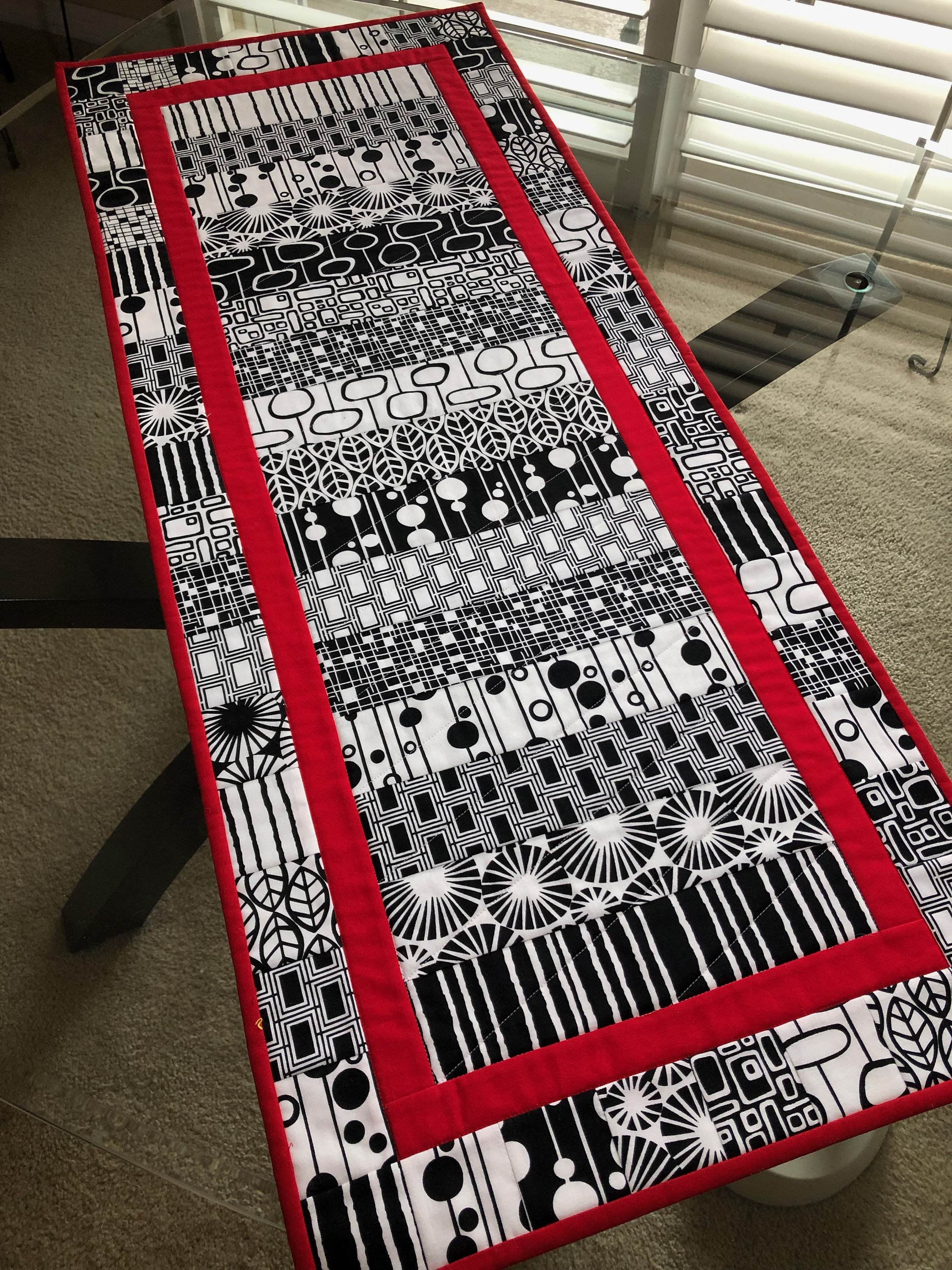 Handmade Quilted Table Runner Black and White Runner Modern Etsy