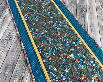 Handmade Quilted Floral Table Runner: Reversible Cotton Fall Decor