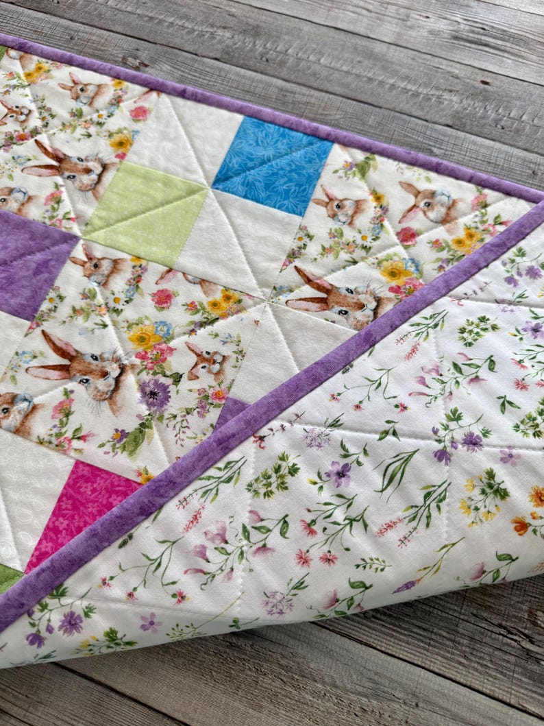 Quilted Springtime Patchwork Table Runner, Floral Table Topper, 15" x 45" image 5