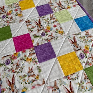 Quilted Springtime Patchwork Table Runner, Floral Table Topper, 15" x 45" image 3