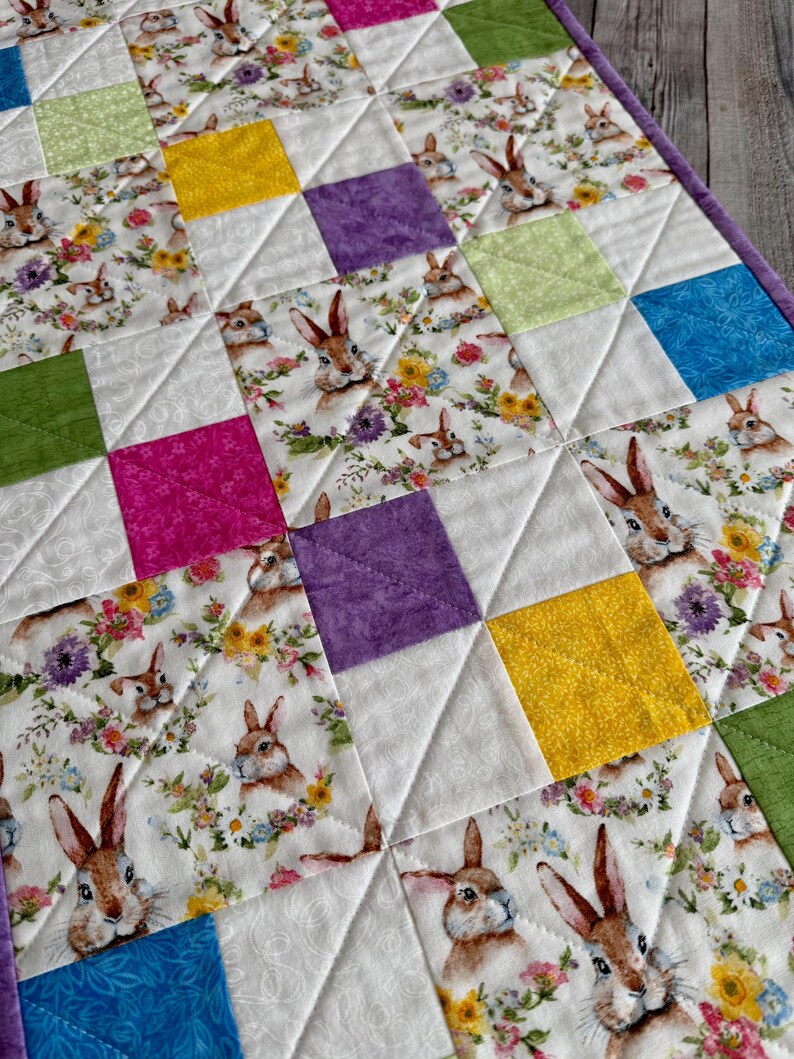 Quilted Springtime Patchwork Table Runner, Floral Table Topper, 15" x 45" image 3