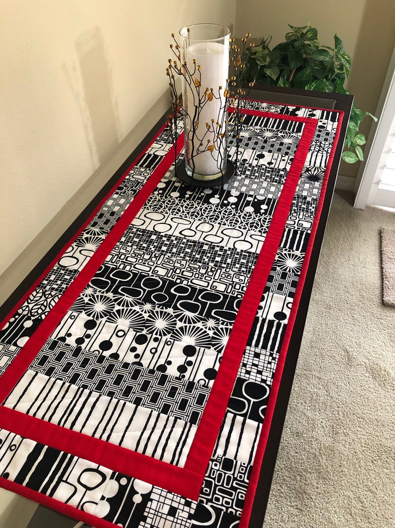 Handmade Quilted Table Runner Black and White Runner Modern Etsy