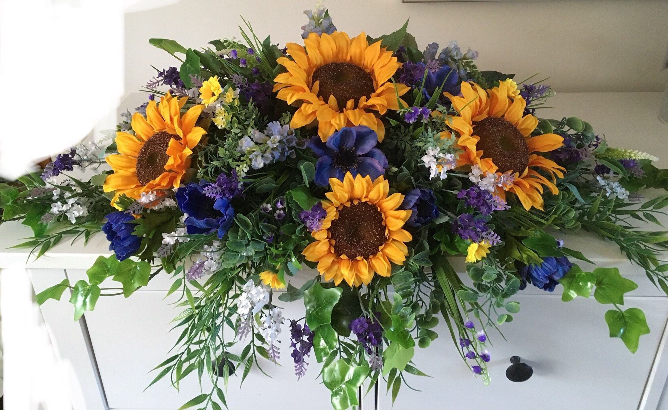 Sunflower Lavender Wedding Top Table Flower Arrangement. Long Etsy