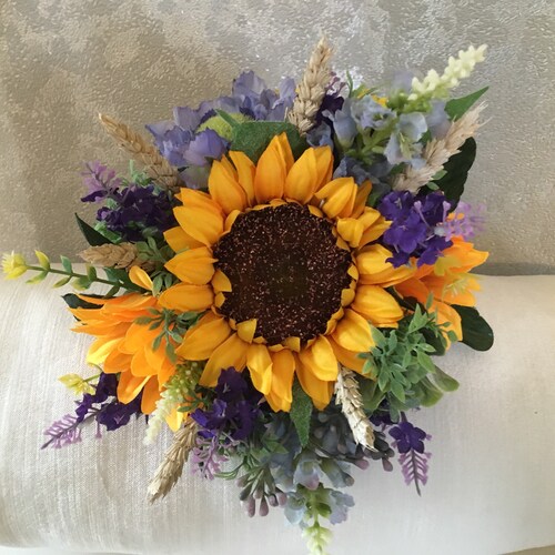 Rustic Artificial Bridesmaid Bouquet Inc Sunflowers and Etsy UK