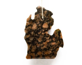 Granite Michigan Lower Peninsula Polished Stone Shape Necklace Pure Michigan Art Great Lakes Pendant Jewelry Up North Gift for Women B89
