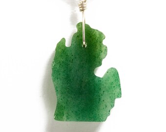 Aventurine Michigan Lower Peninsula Polished Aventurine Stone Necklace Pure Michigan Great Lakes Pendant Jewelry Up North Gift for Women B81