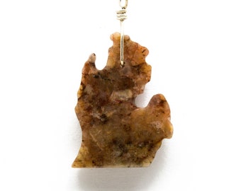 Granite Polished Michigan Lower Peninsula Stone Quartz Shape Necklace Pure Michigan State Great Lakes Granite Jewelry Up North Gift B84
