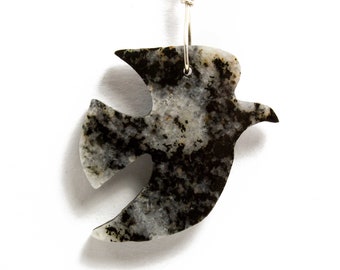 Granite Polished Christian Dove Shape Necklace Pure Michigan Great Lakes Rock Stone Jewelry Sterling Silver Christian Gift for Her Women B82