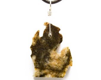 Granite Polished Michigan Lower Peninsula Stone Quartz Shape Necklace Pure Michigan State Great Lakes Granite Jewelry Up North Gift ET206