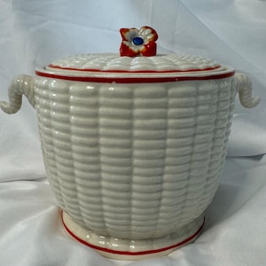 Basket Weave Cookie Jar Biscuit Jar Marked Made In Japan Beauchin Ware Japanese