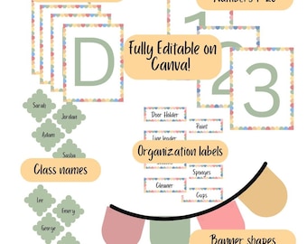Editable digital download bundle. Dusty/muted colored Classroom decor and organization for classroom or homeschool.