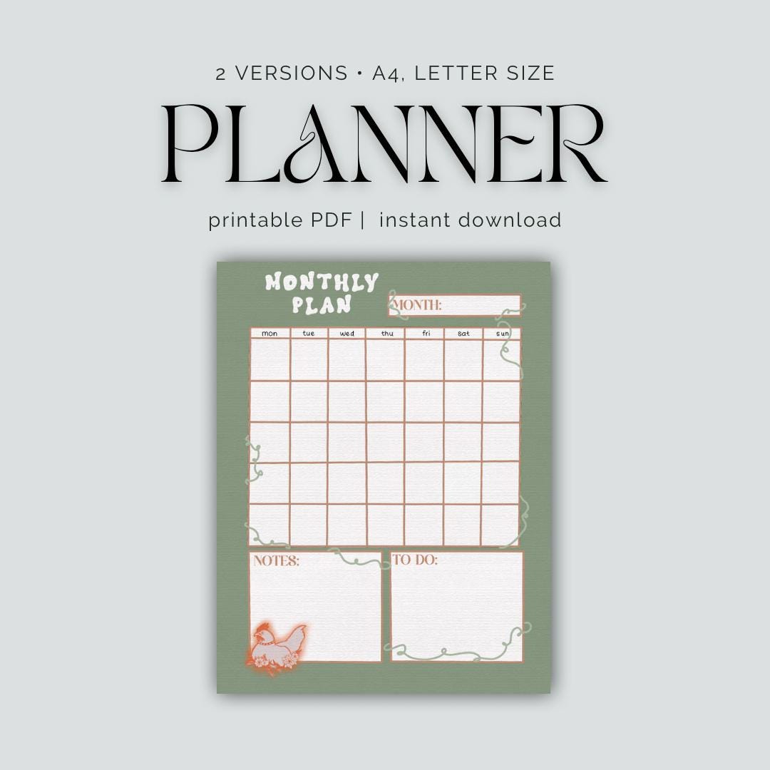 Agenda mensile Stampabile Divertente Agenda luminosa Orizzontale Agenda carina senza data Note mensili Agenda mensile da fare Pianificazione mensile c