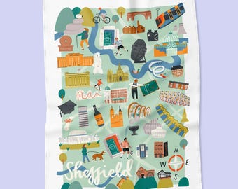Sheffield City Map Tea Towel