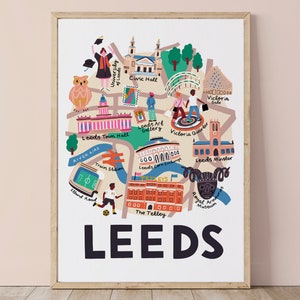 Leeds Map | Illustrated Map | Leeds Print | Leeds Art Poster | Leeds Artwork for Your Home | Leeds University