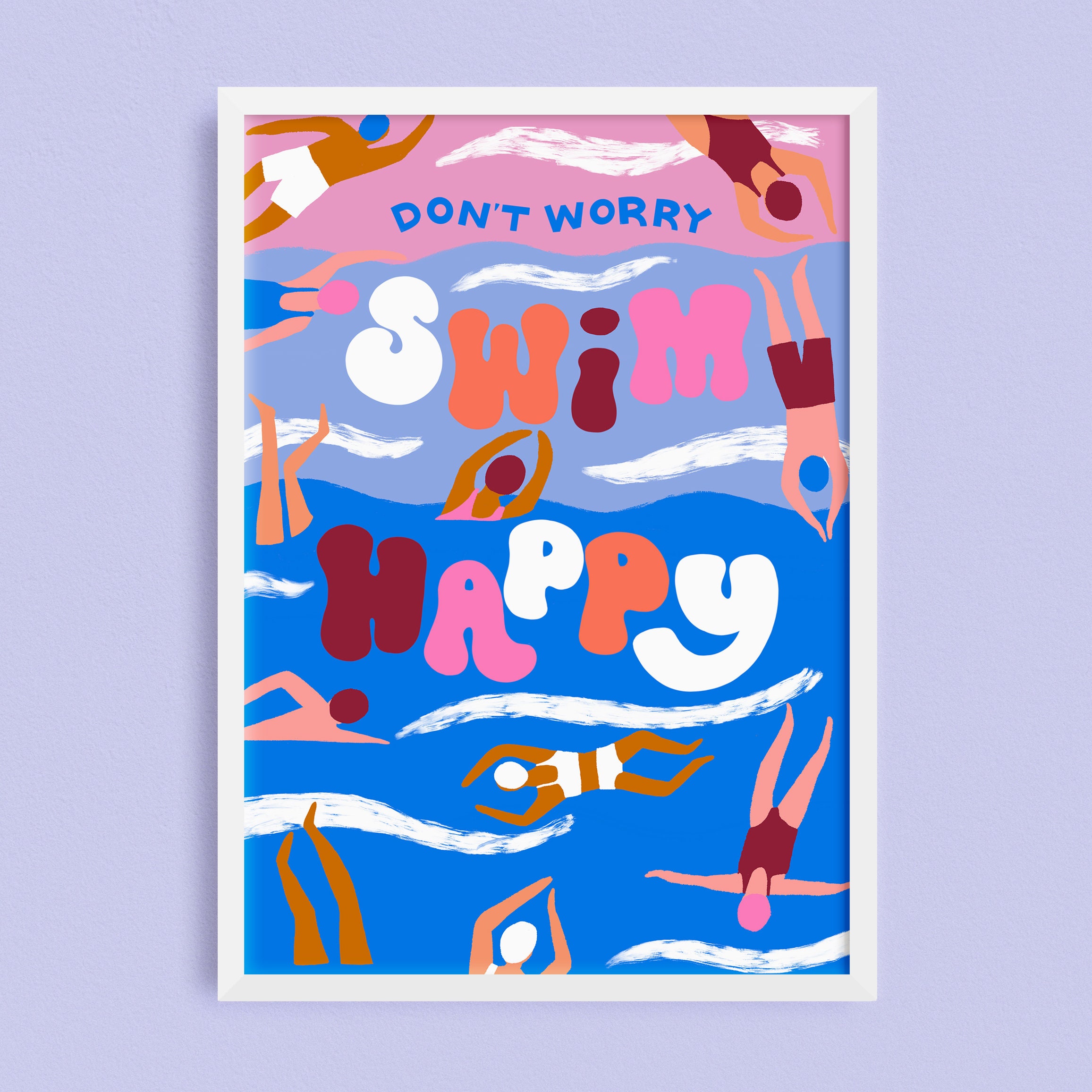 Don't Worry, Swim Happy Quote / Wild Swimming Art Print / Trendy Home Decor / Bathroom Art / Typographic Coastal Print / Typographic Art