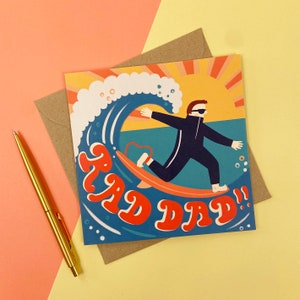 Rad Dad Greeting Card | Surfer Father's Day Card | Surfer Birthday Card For Dad | Cute Illustrated Card for Him