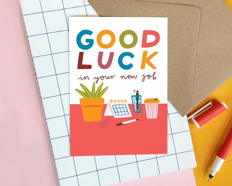 Good Luck Card New Job Greeting Card Blank Greeting Card Cute Illustrated Greeting Card image 1